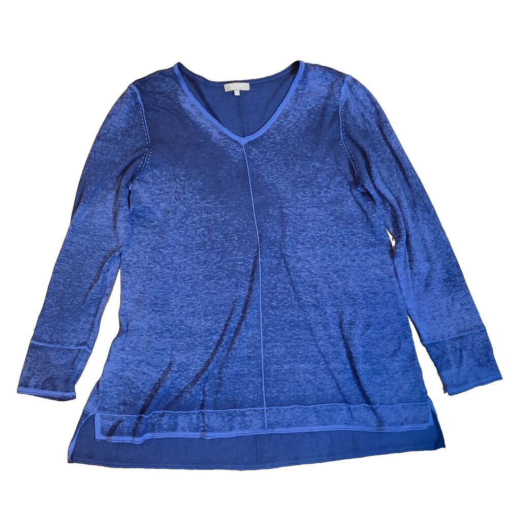 Habitat Sweater Tunic Womens Med. Heather Cobalt Blue V-Neck Lightweight Cotton